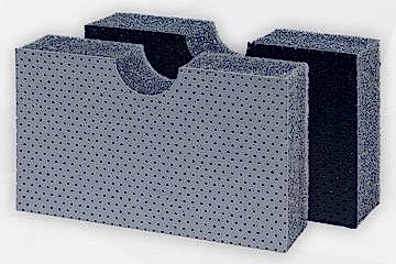 Dunkelgraue Schaumstoffplatte stehend mit gelochter Kunstlederoberfläche