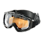 schwarze Skibrille mit gelb getönten Scheiben