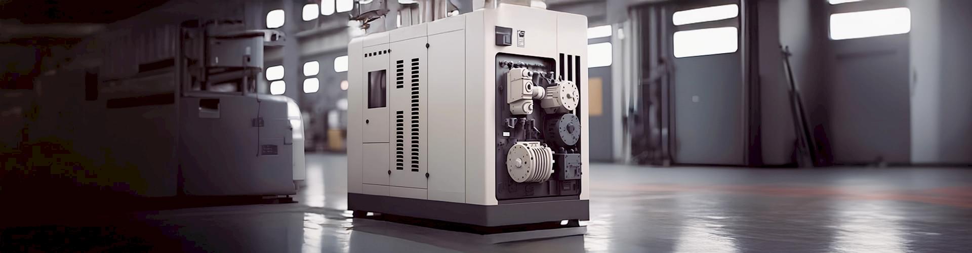 Eine kleine Maschine steht auf einem Hallenboden